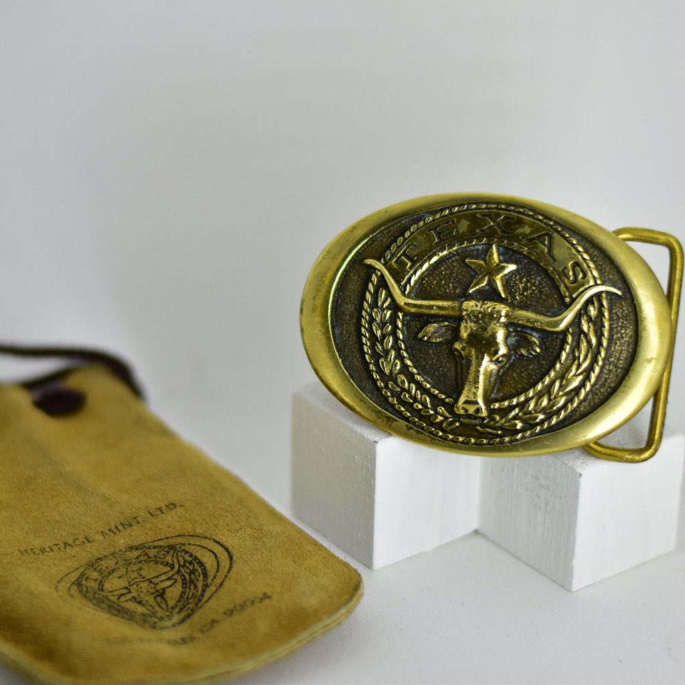 Vintage Texas Solid Brass Belt Buckle